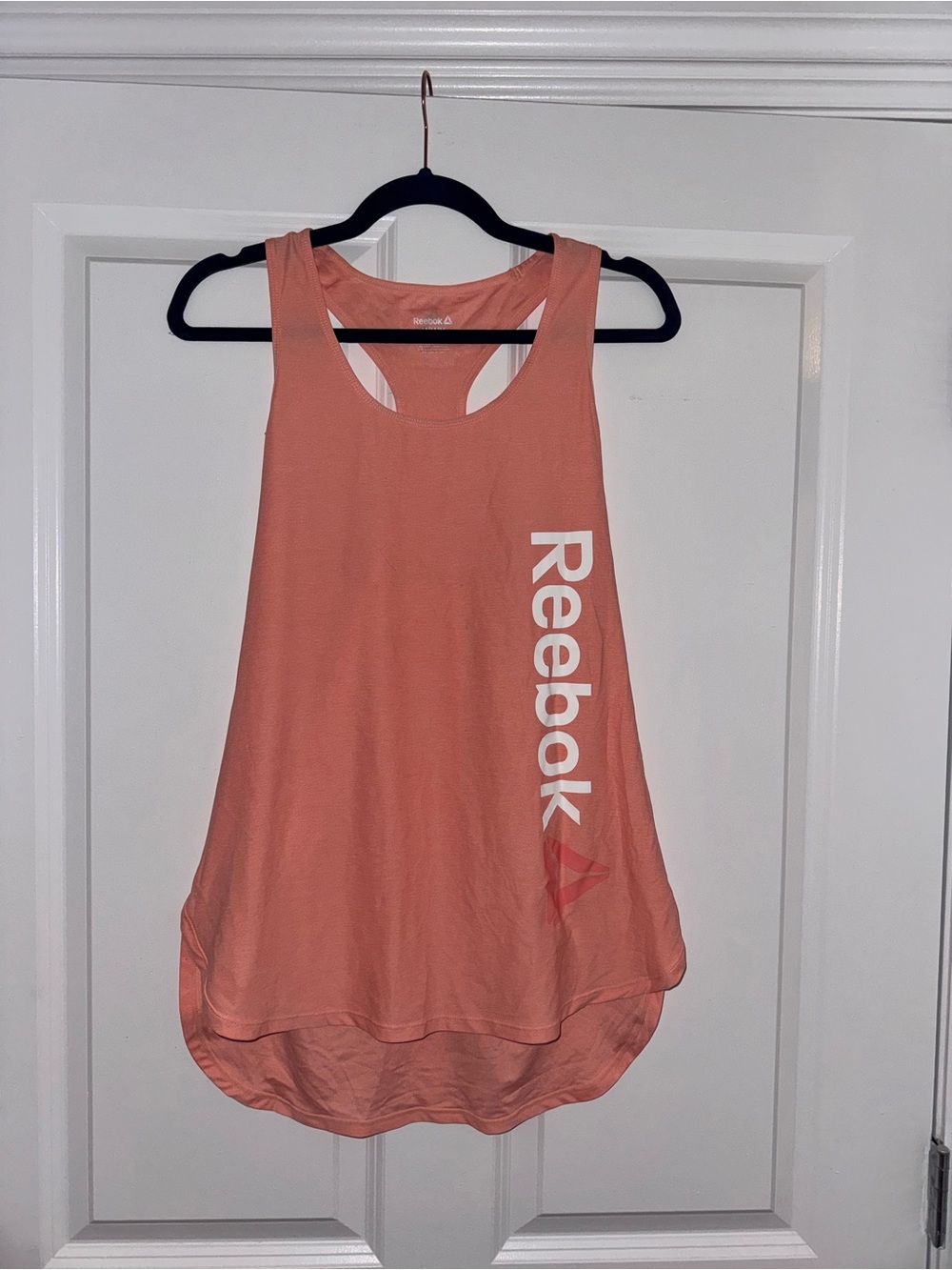 Reebok Women's Coral-Peach Racerback Tank with Vertical Logo